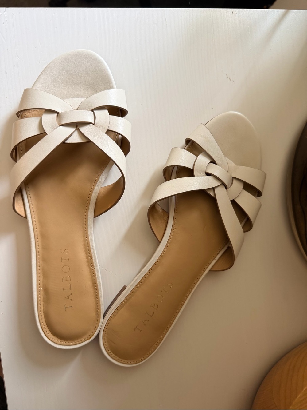 Talbots Cream Braided Leather Slide Mules